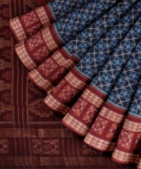 Navy Blue Maroon cotton Handloom Sambalpuri Saree