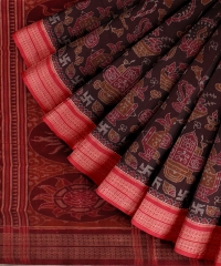  Deep Maroon Red cotton Handloom Sambalpuri Saree