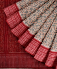 Grey Red cotton Handloom Sambalpuri Saree