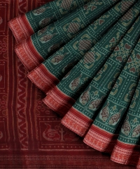 Dark Green Maroon cotton Handloom Sambalpuri Saree