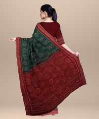 Dark Green Maroon cotton Handloom Sambalpuri Saree